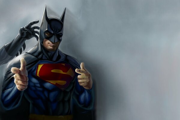 Dibujo De Batman. Fondo gris y super héroe