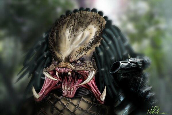 The predator from the movie with his mouth open