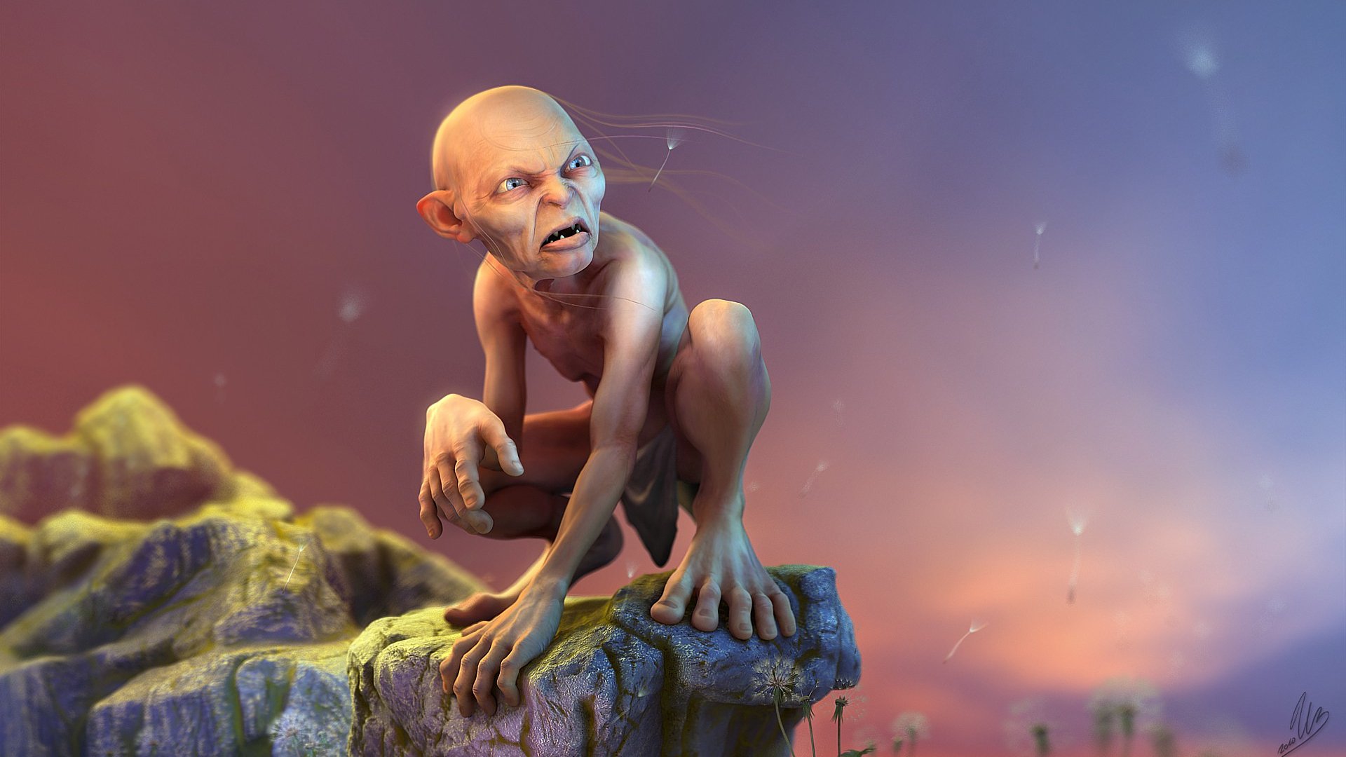 kunst herr der ringe gollum gollum render rock löwenzahn