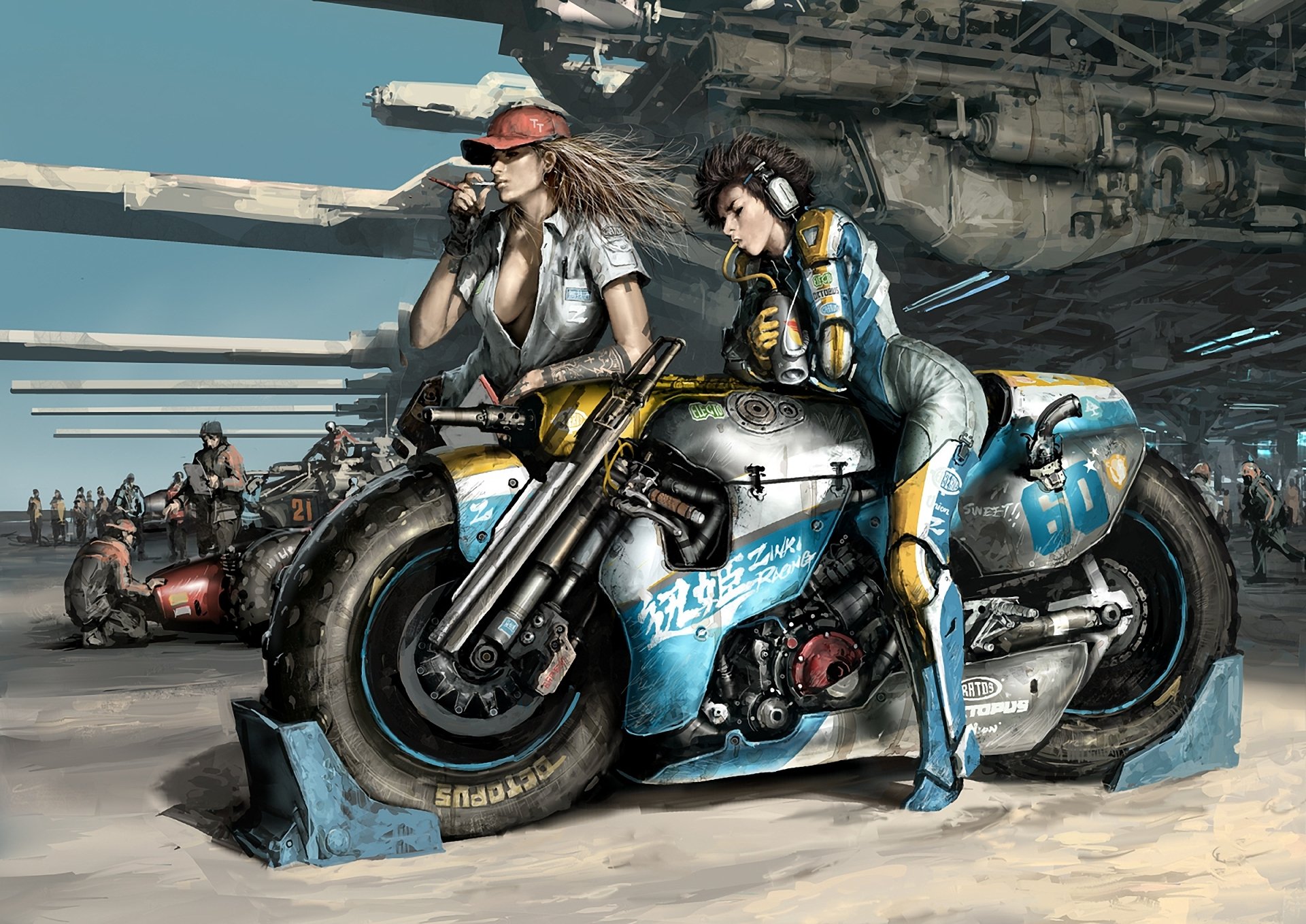 arte ragazze moto armi corsa attesa