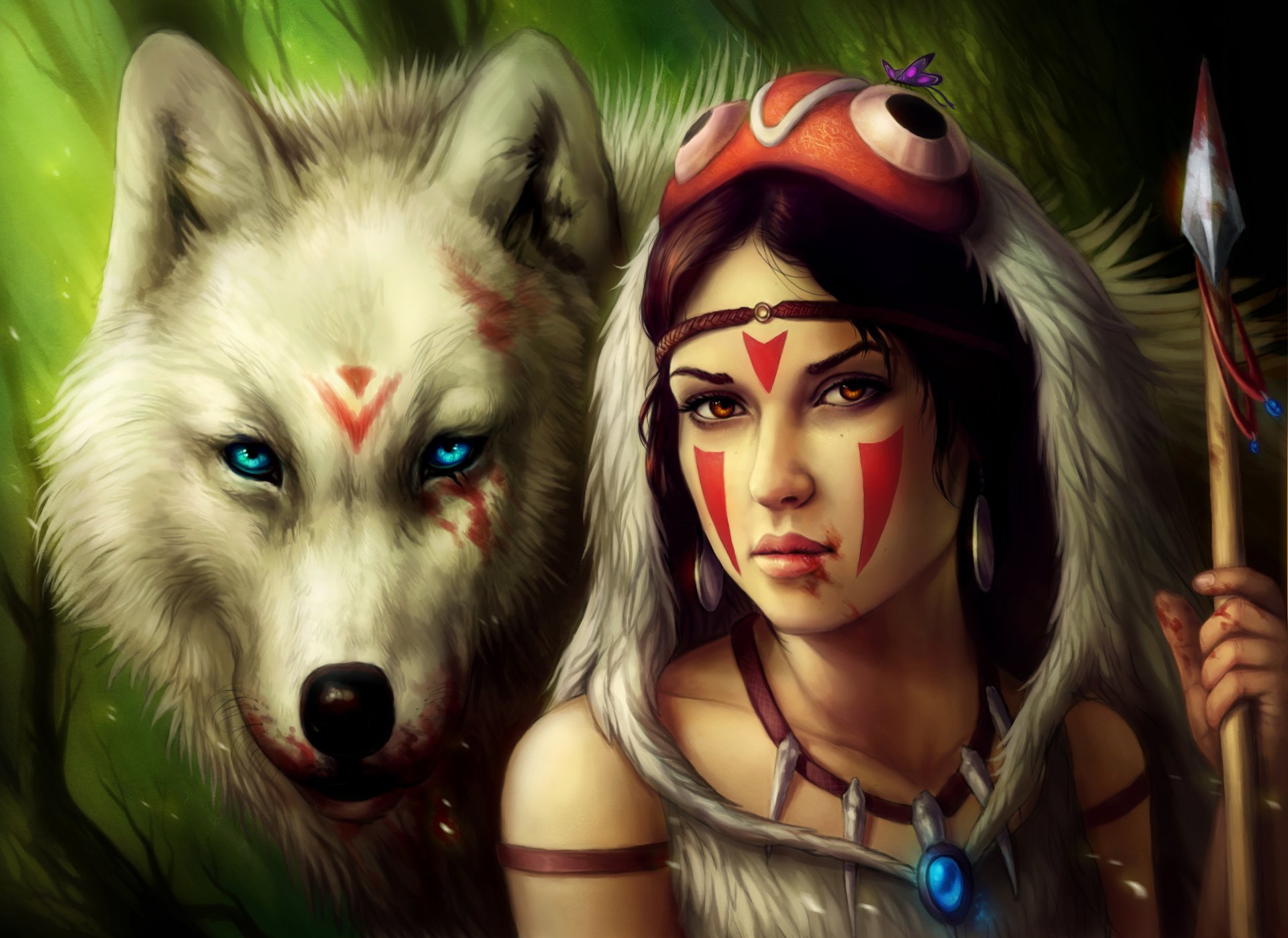 principessa mononoke lupo ragazza sangue lancia