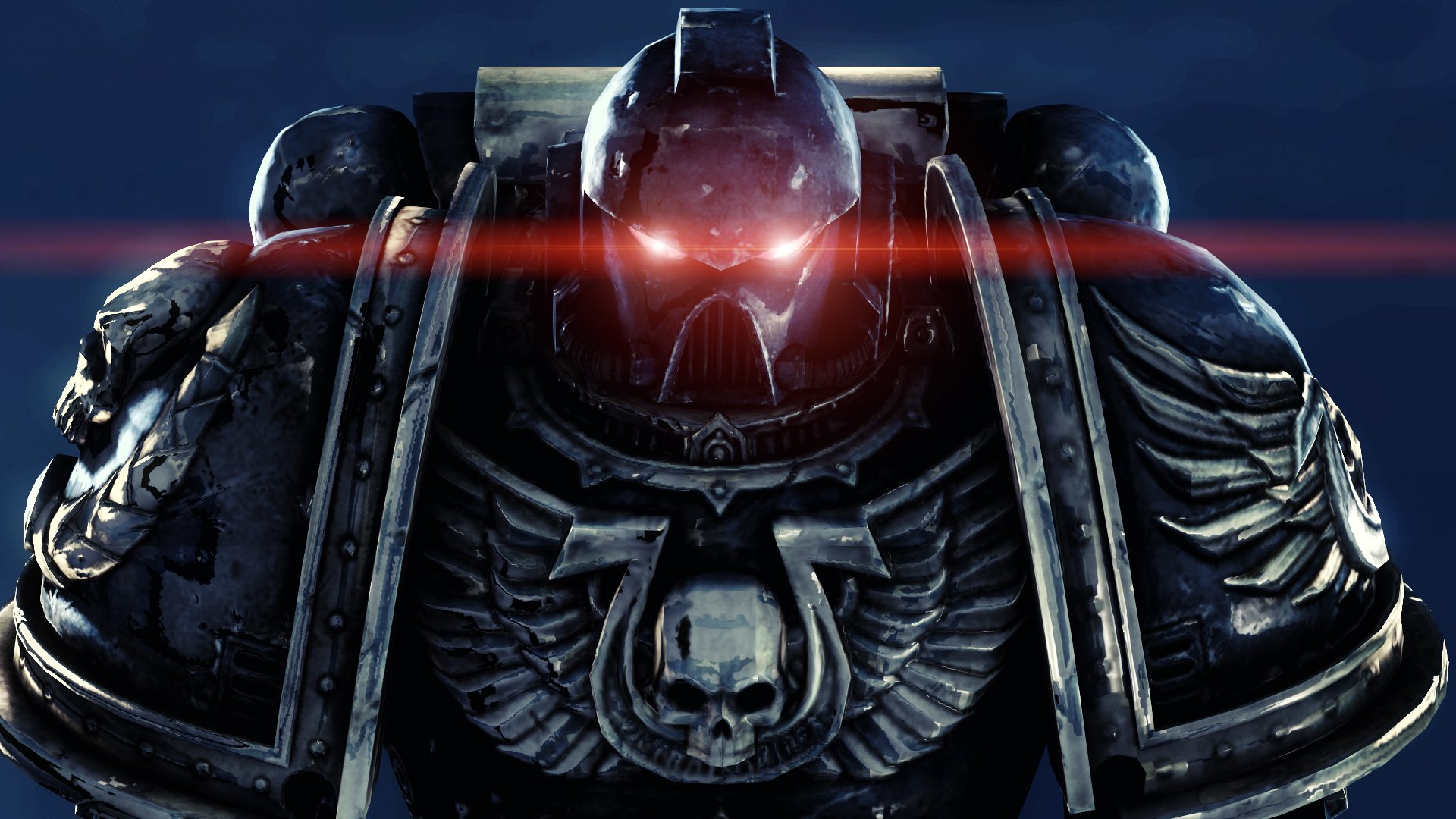 warhammer 40k space marines ultramarines space marines power armor armor hełm visor czaszka skrzydła oczy czerwony