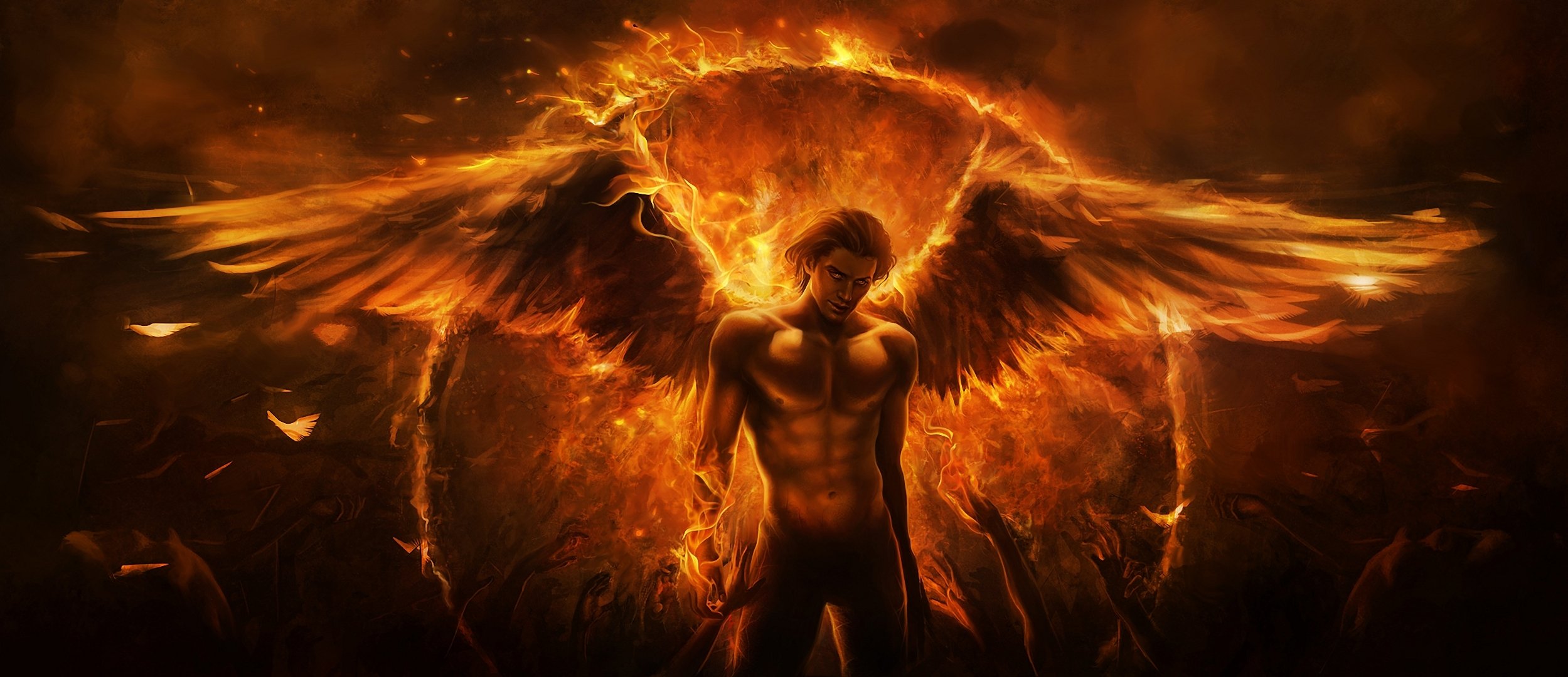 art imaliea guy angel demon fire wings hand