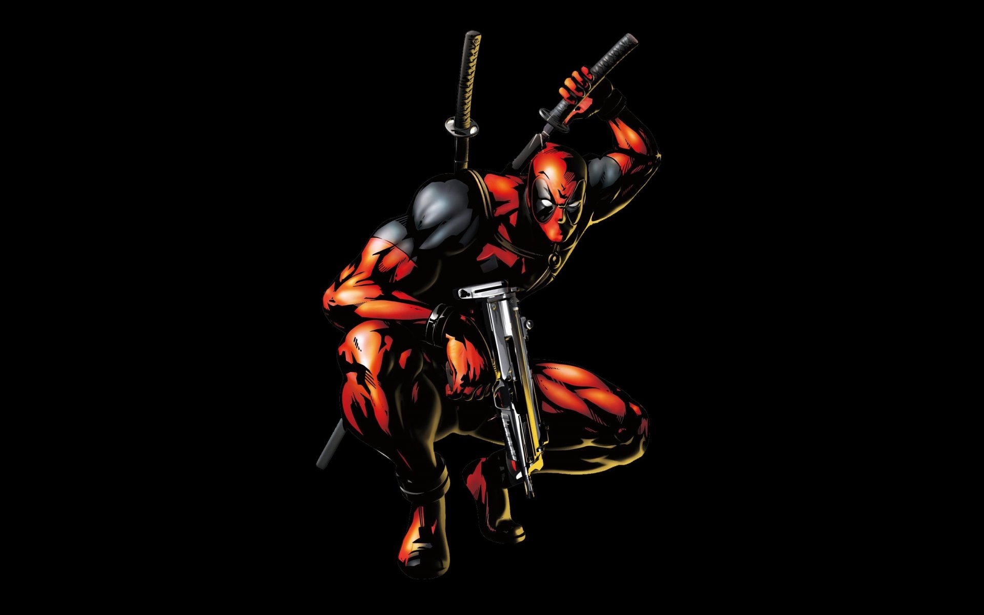 deadpool marvel bande dessinée pistolet ninja héros fond noir arme super héros