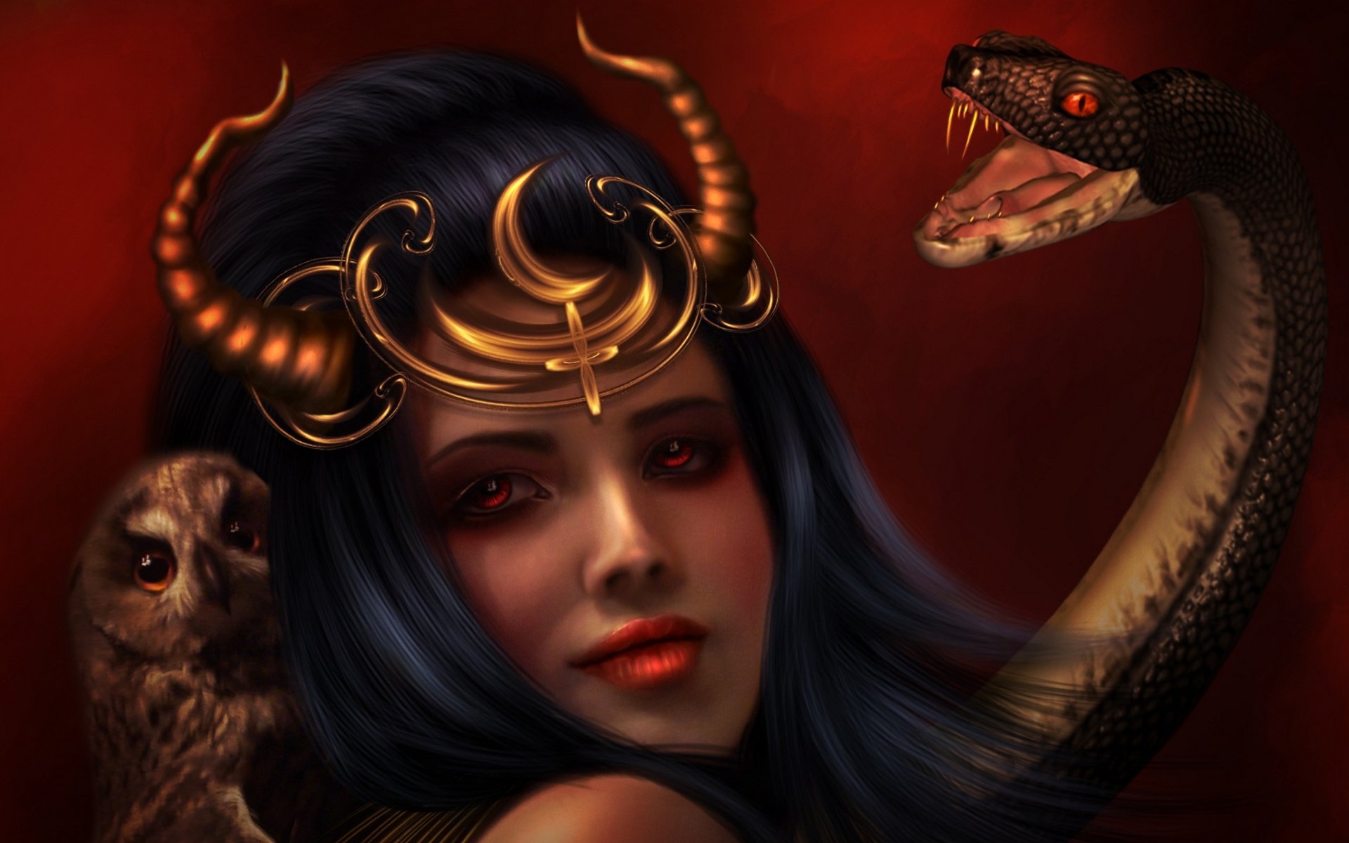 lilith donatella drago art dark fantasy girl snake sowa dark fantasy art