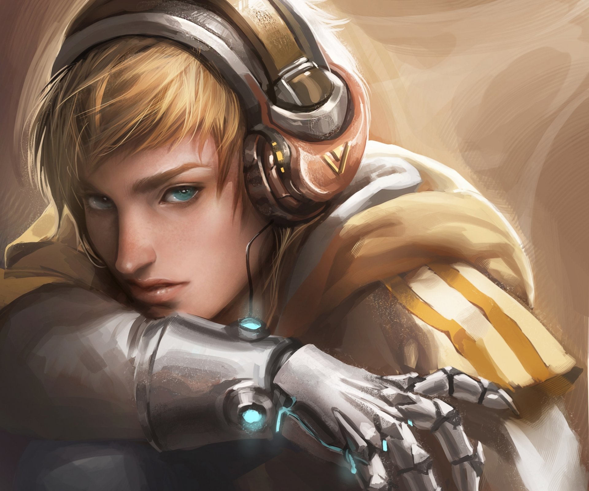 art sakimichan guy headphones glove metal deviantart