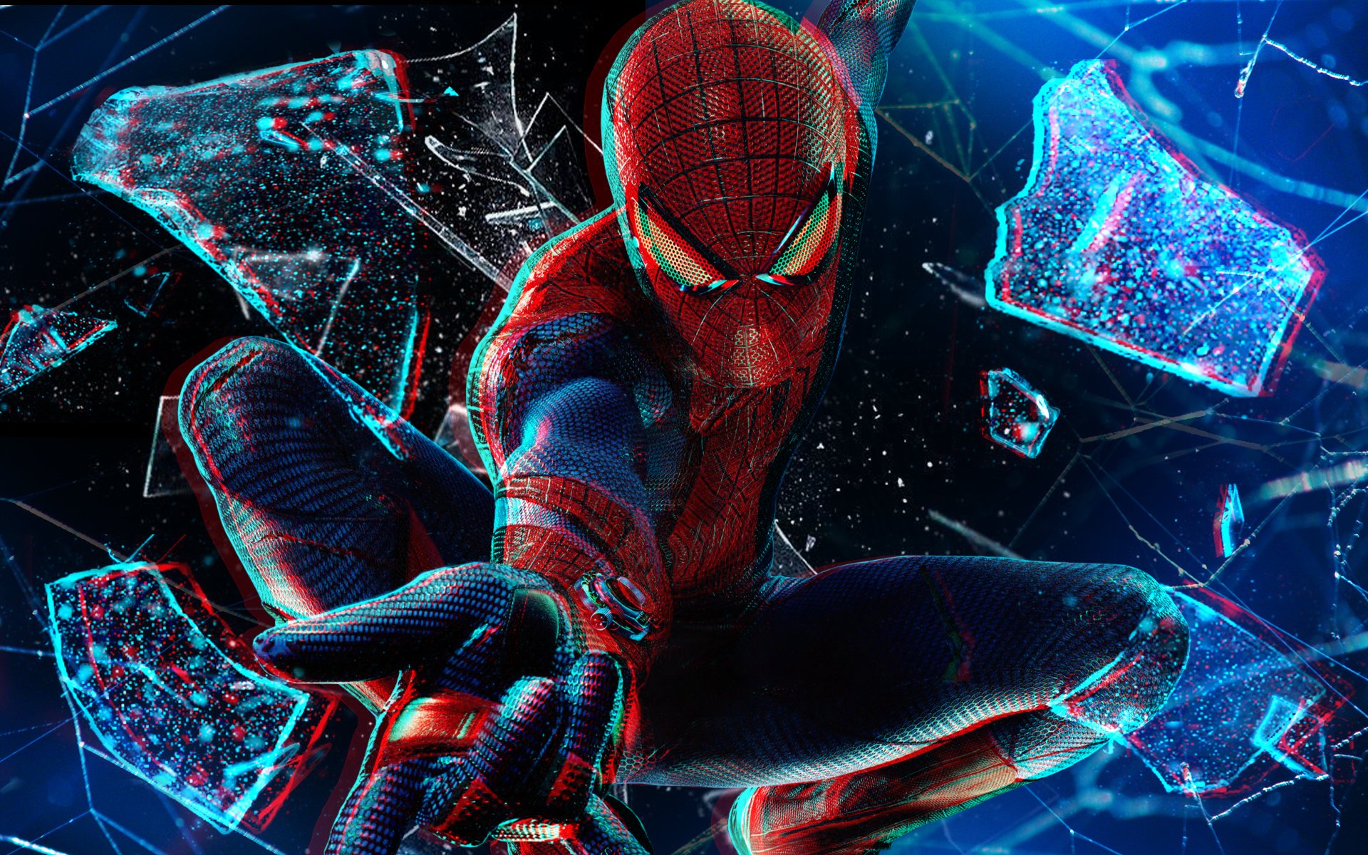 spider-man 3d 1080 vidrio roto