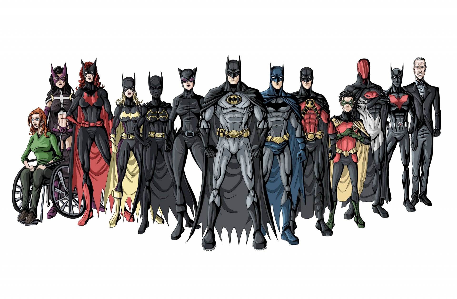 batman robin nightwing batgirl red cap dick grayson jason todd tim drake stephanie brown superbohaterowie alfred