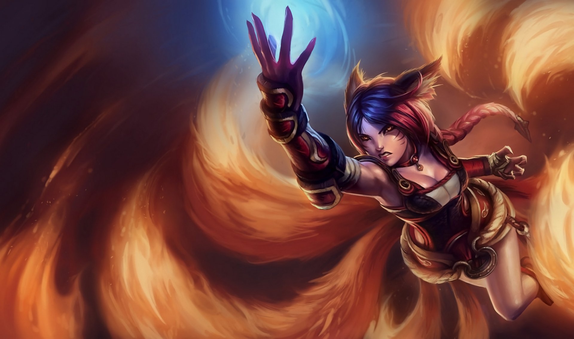 league of legends ahri ragazza fiamma orecchie di animale armatura