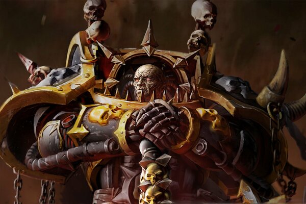 Space Marine warhammer in armatura con gli occhi rossi