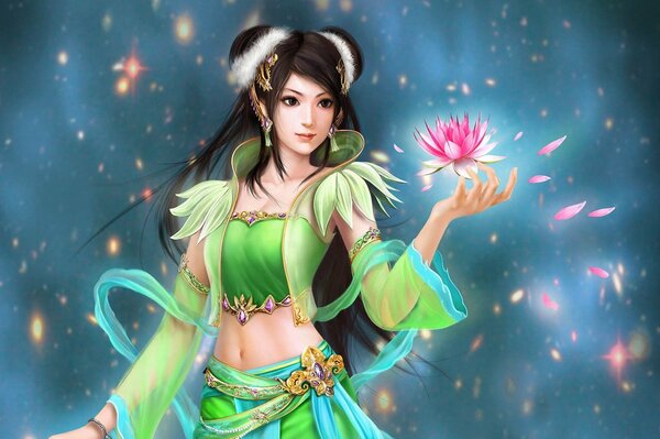 Jade-Dynastie-Mädchen hält eine Seerose
