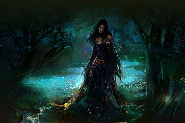 Fantasy with a girl in the forest art