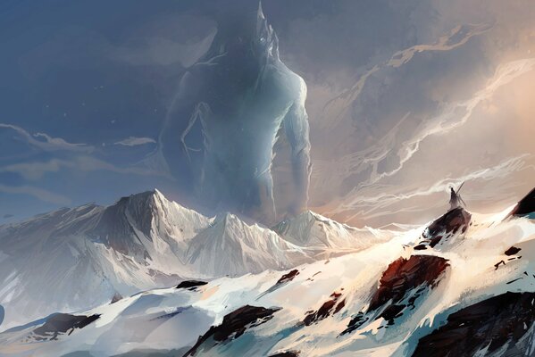 Giant spirit on a mountain landscape