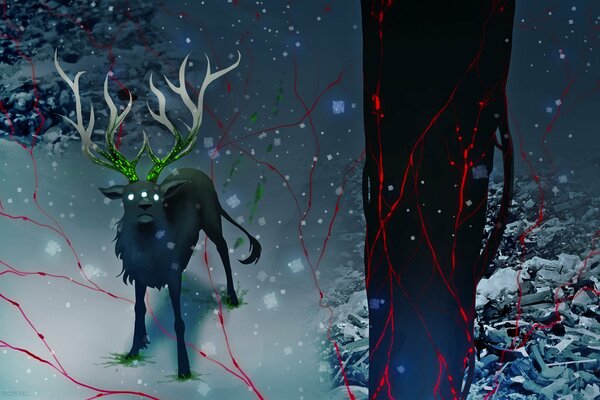 Deer with glowing eyes