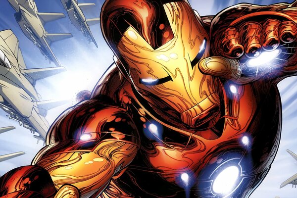 Iron Man en vol closeup