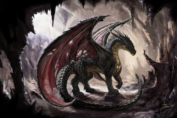 Ancien dragon dans sa grotte