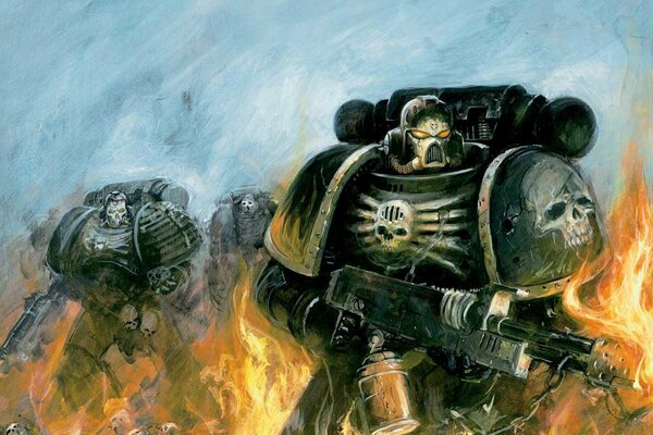 Art of space Marines in flames