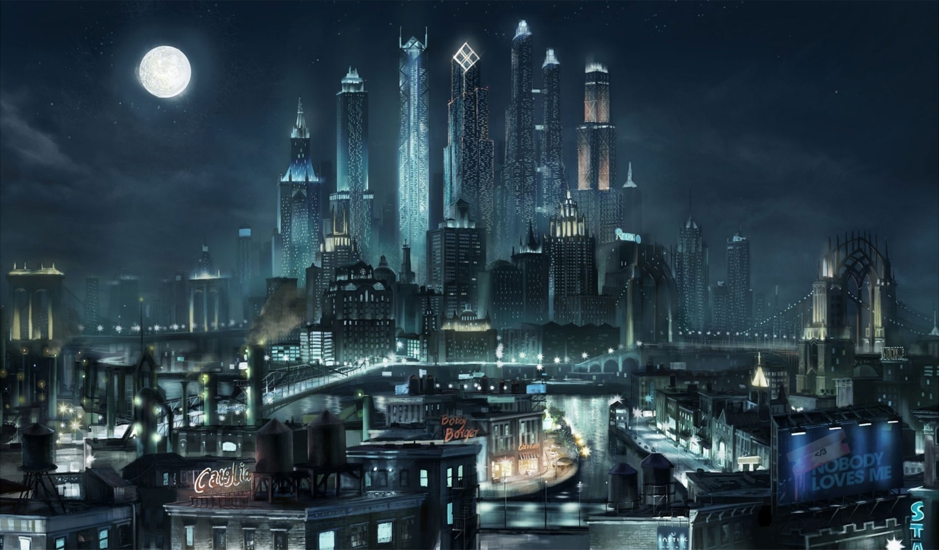 aints row the third town night moon buildings high-rise buildings skyscraper