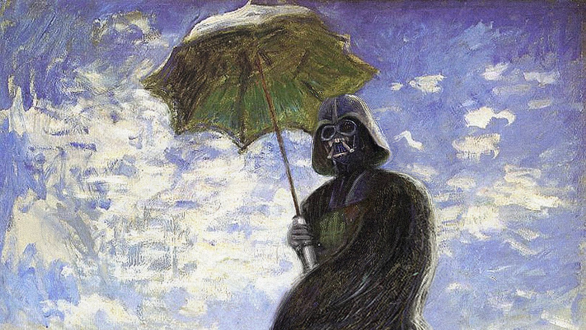 star wars darth vader gemälde ölgemälde regenschirm helm regenmantel himmel