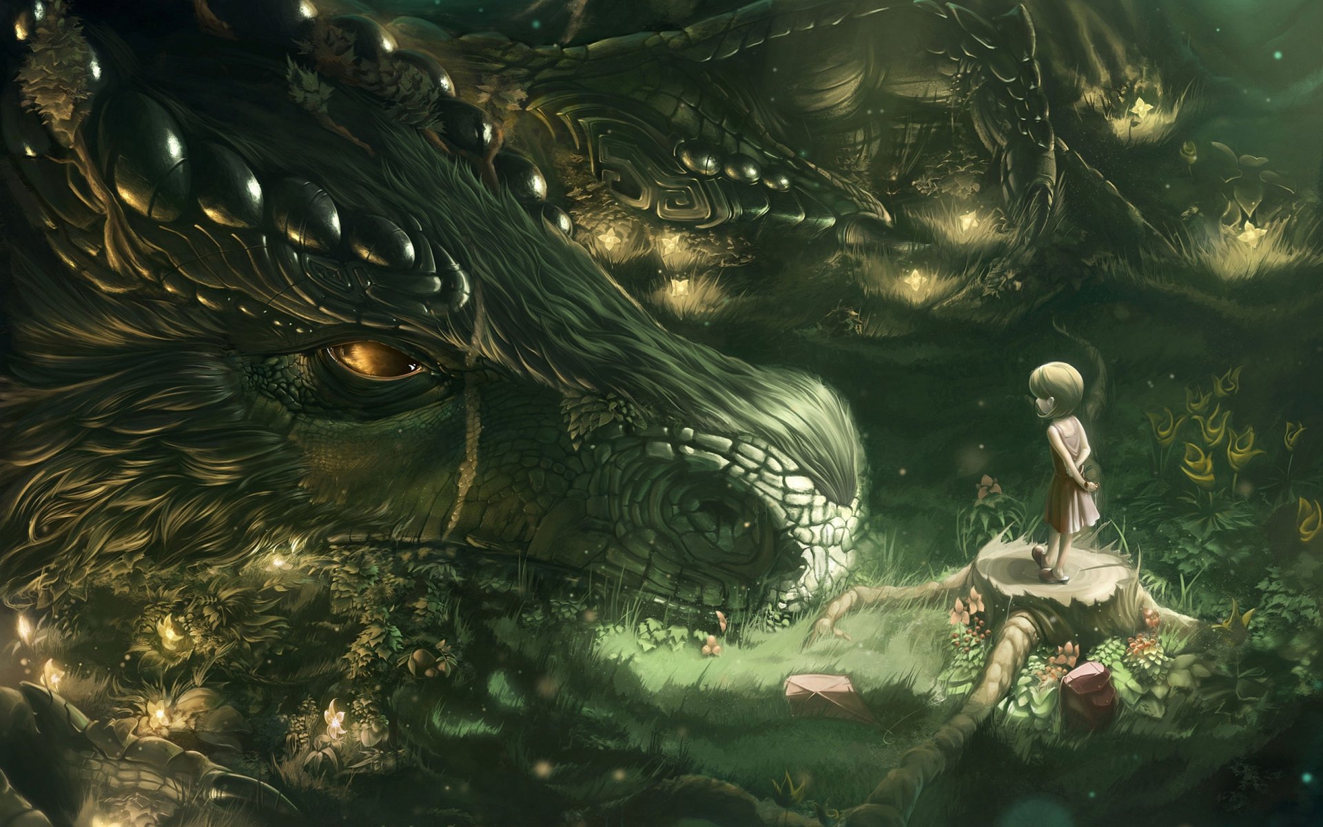 fiction fantasy dragon fille forêt art dessin