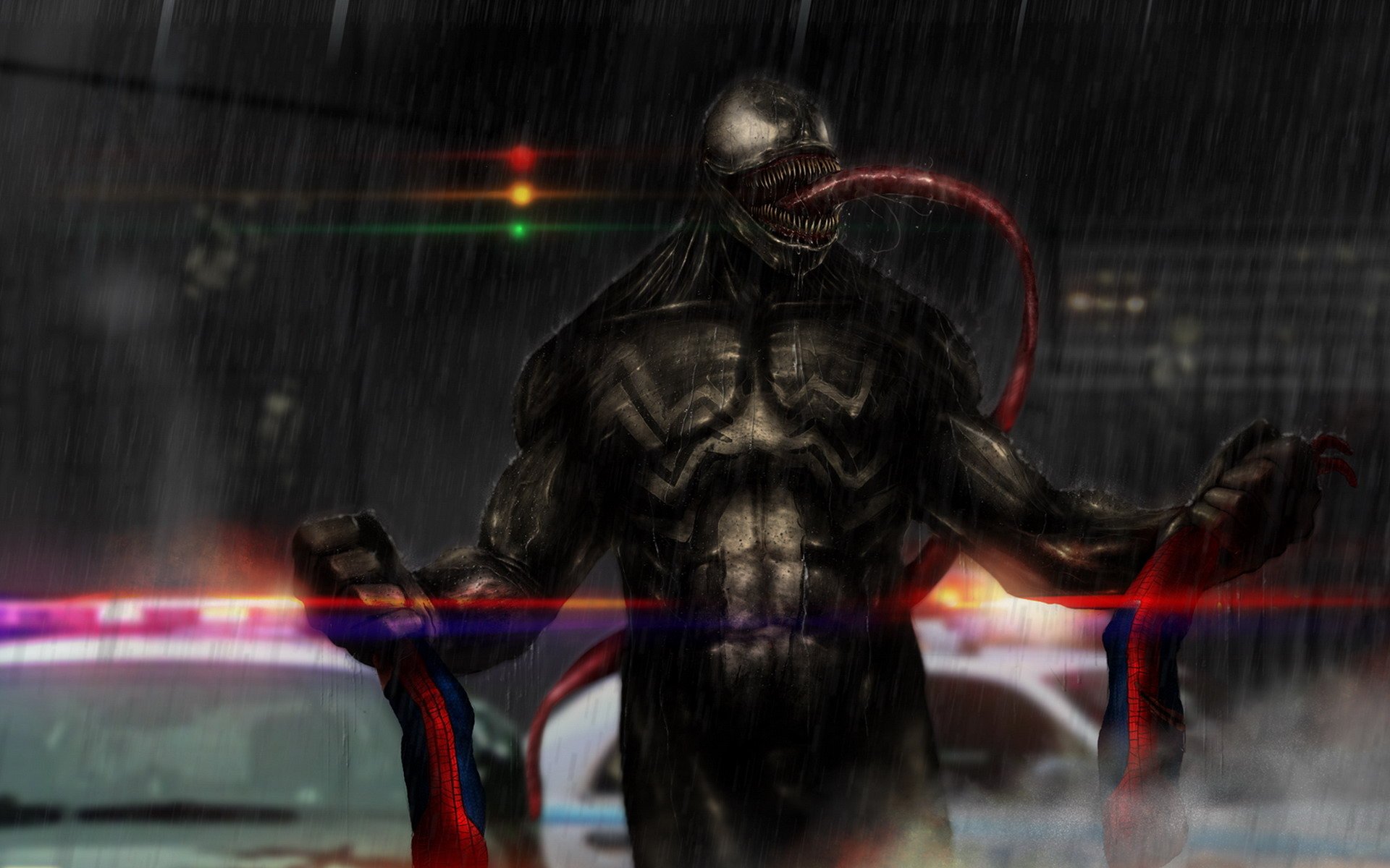 pider-man traffic light rain tongue