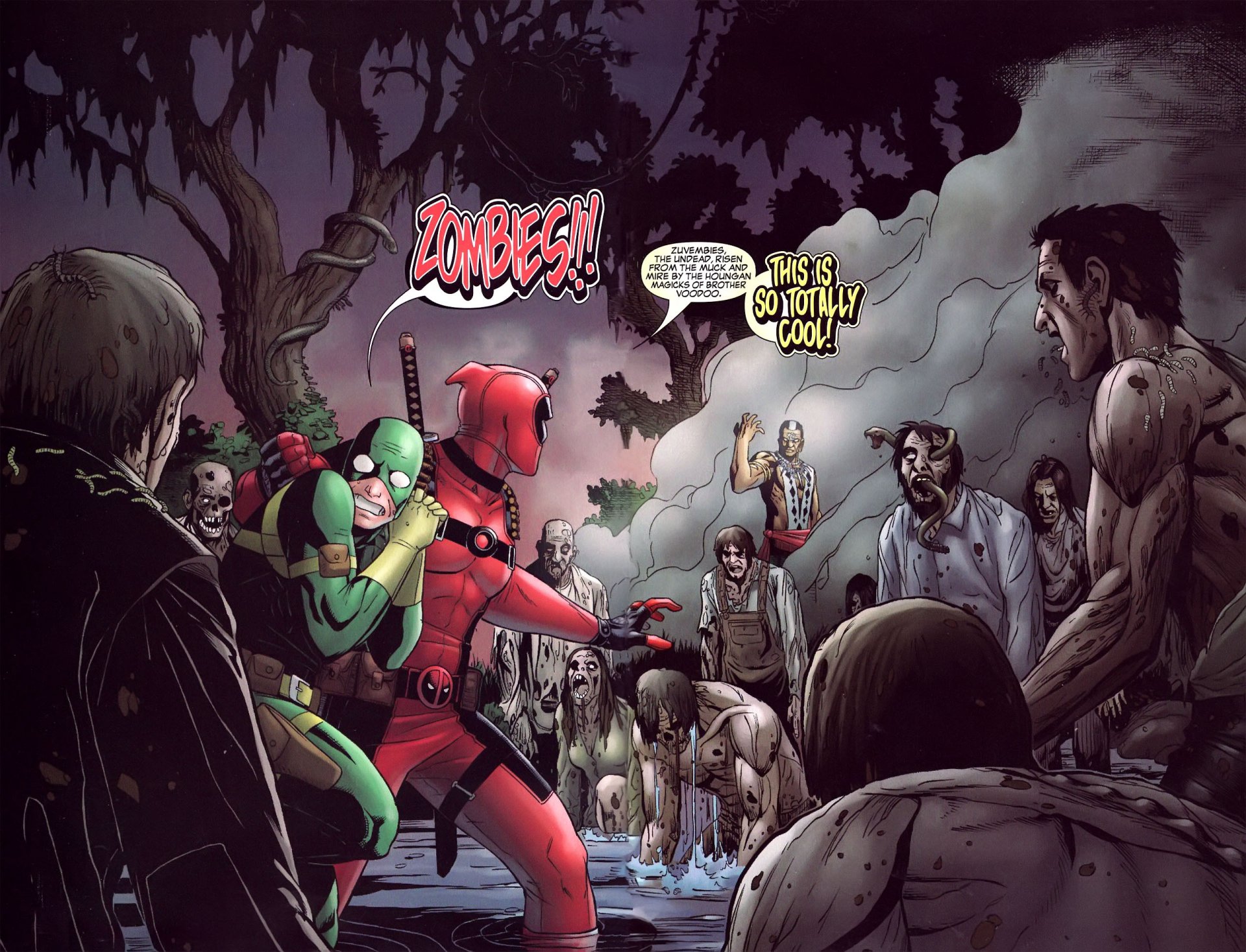 deadpool marvel komiksy pistolet ninja bohaterowie zombie komiks horror strach