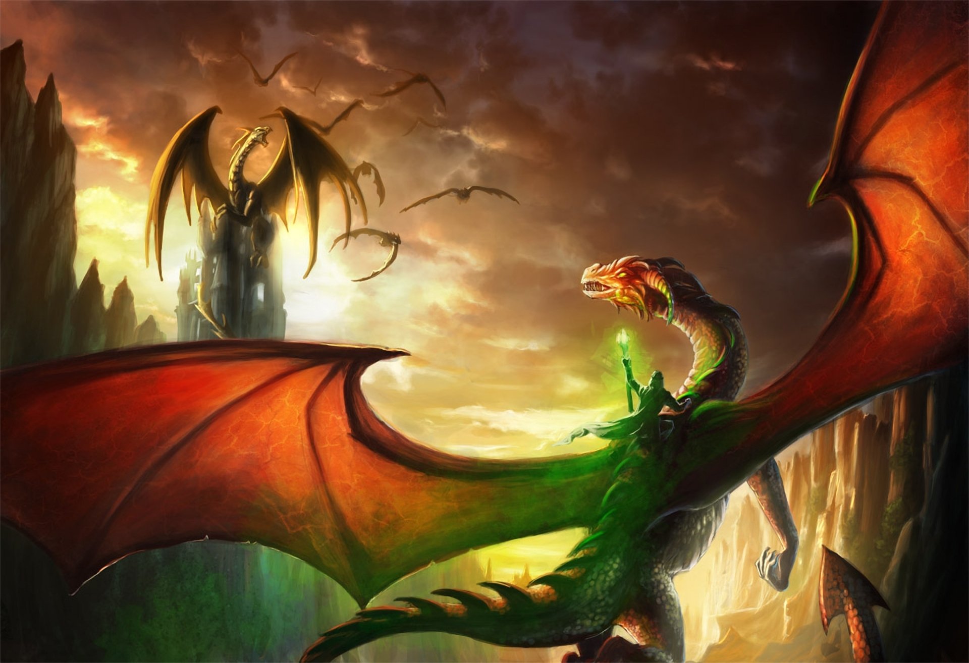 art alayna dragons cavalier magicien magie bâton roches