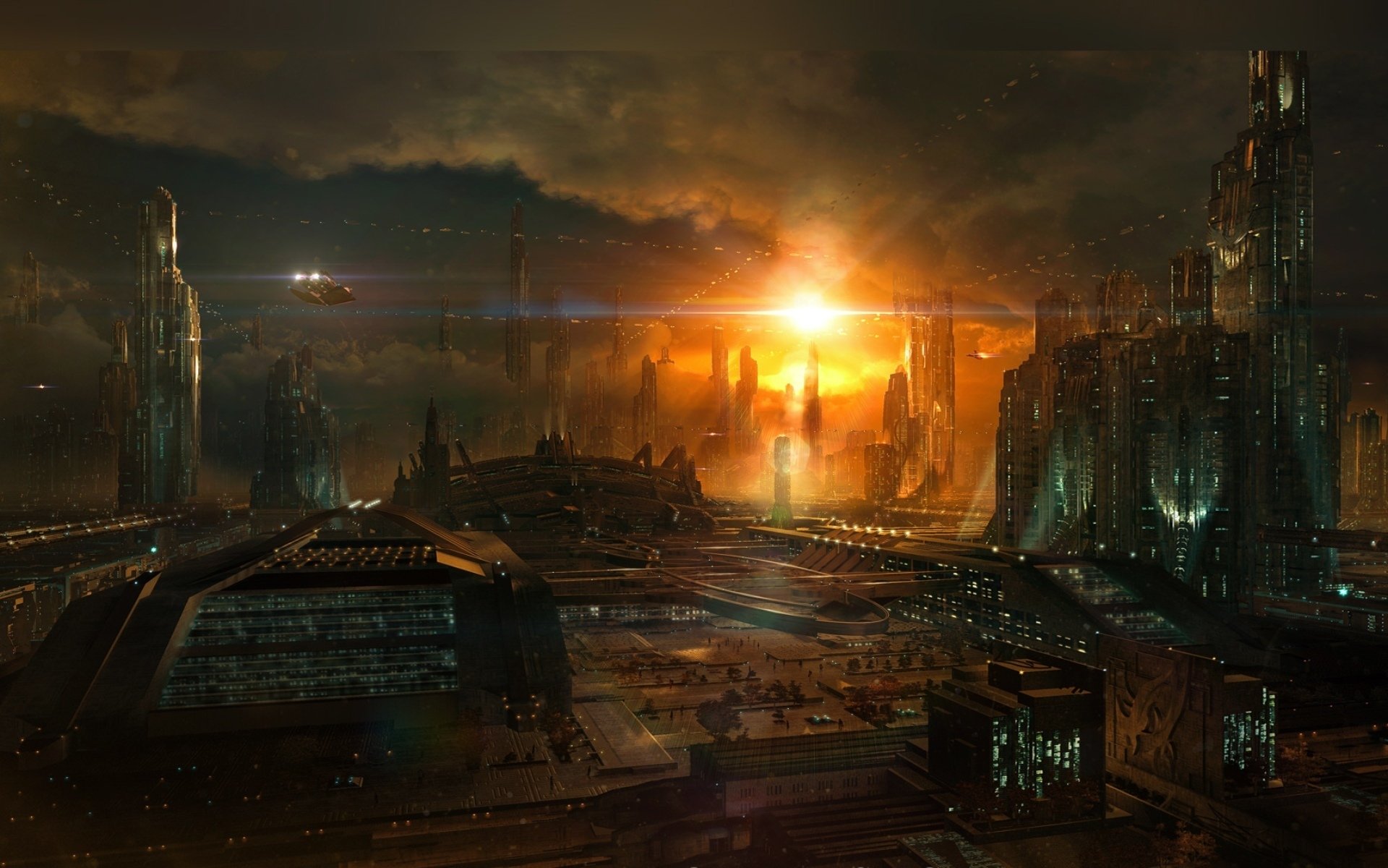 phoenix rising christian hecker tigaer digital art wallpapers cg wallpapers phoenix sunrise twilight town future ships buildings distant worlds world fiction sky cloud