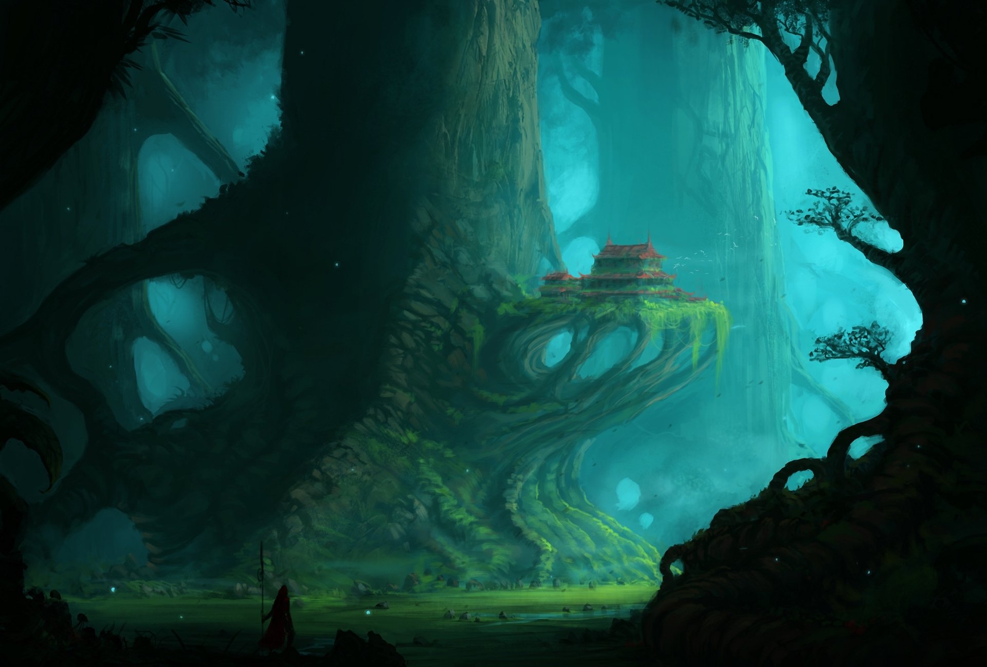 art blinck forest tree giant house traveler