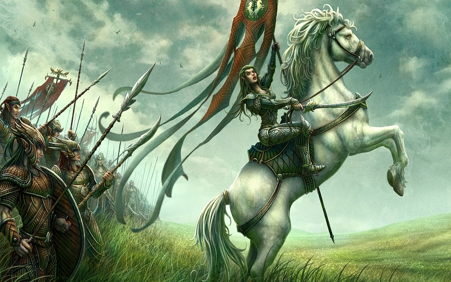 kerem beyit dibujo fantasía caballo jinete elfo campo ejército