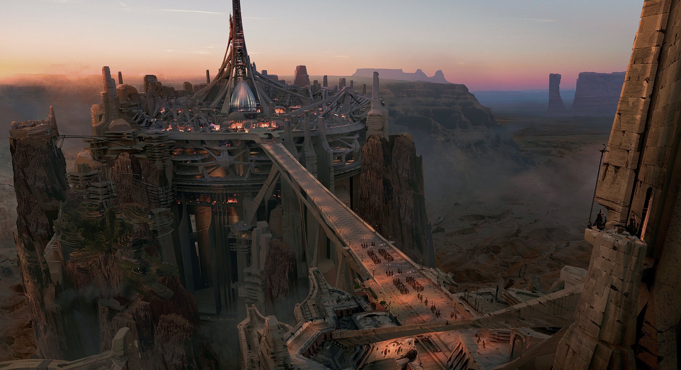 john carter concept art città canyon ponte rocce altezza