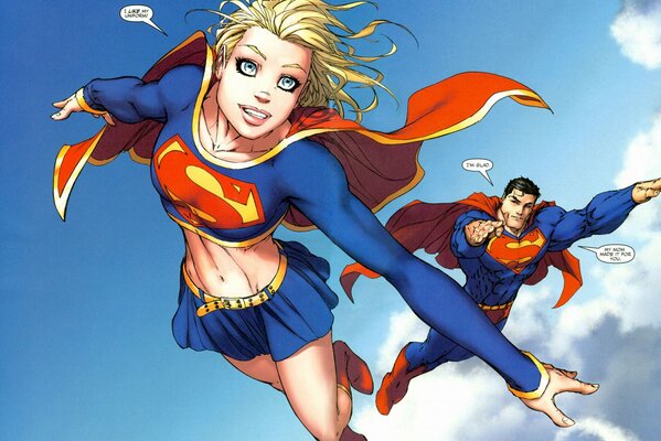 Supergirl i Superman superbohaterowie w locie