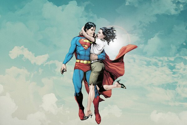 Superman keeps a girl in the clouds