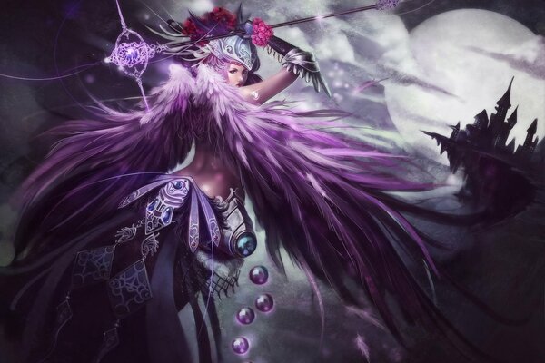 Magia fantasía criatura mítica con alas púrpuras