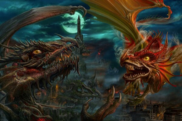 Dragons rouges chinois sur fond