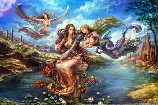 Красивый рисунок девушки и эльфов