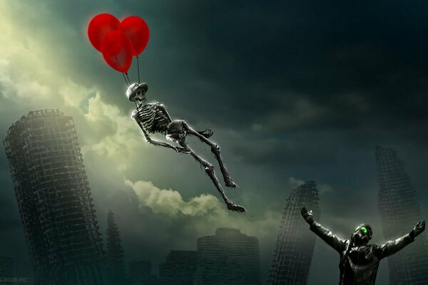 Romantic picture of a skeleton with balls