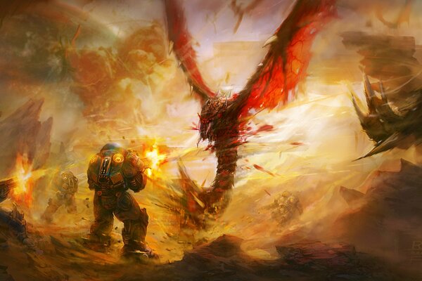 Combattre les guerriers avec le dragon de feu