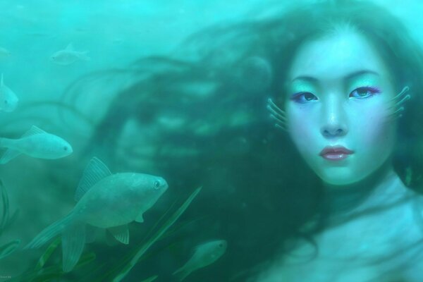 Asian girl in the water