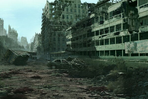 Ruins of the city in the post-apocalypse era