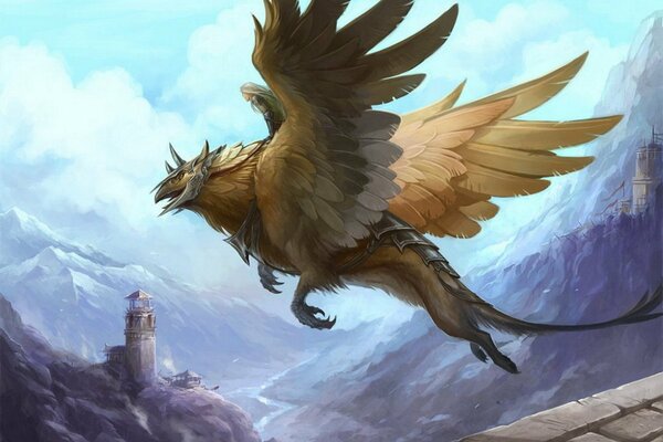 Griffon d art en vol