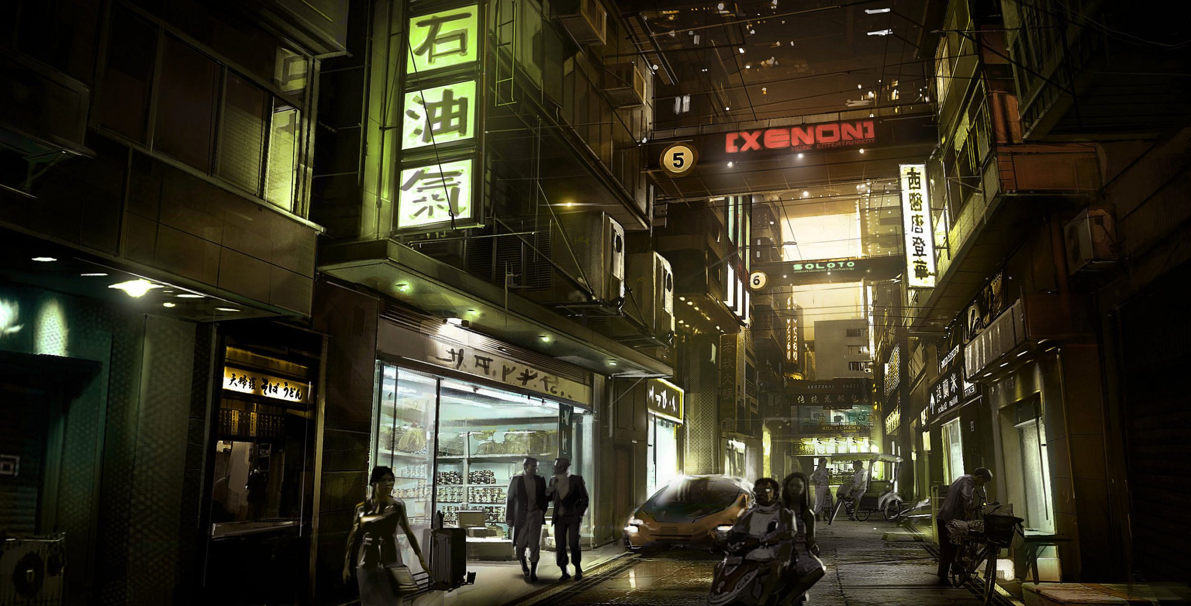 deus ex : man revolution japan stadt häuser straße bewohner schilder geschäfte