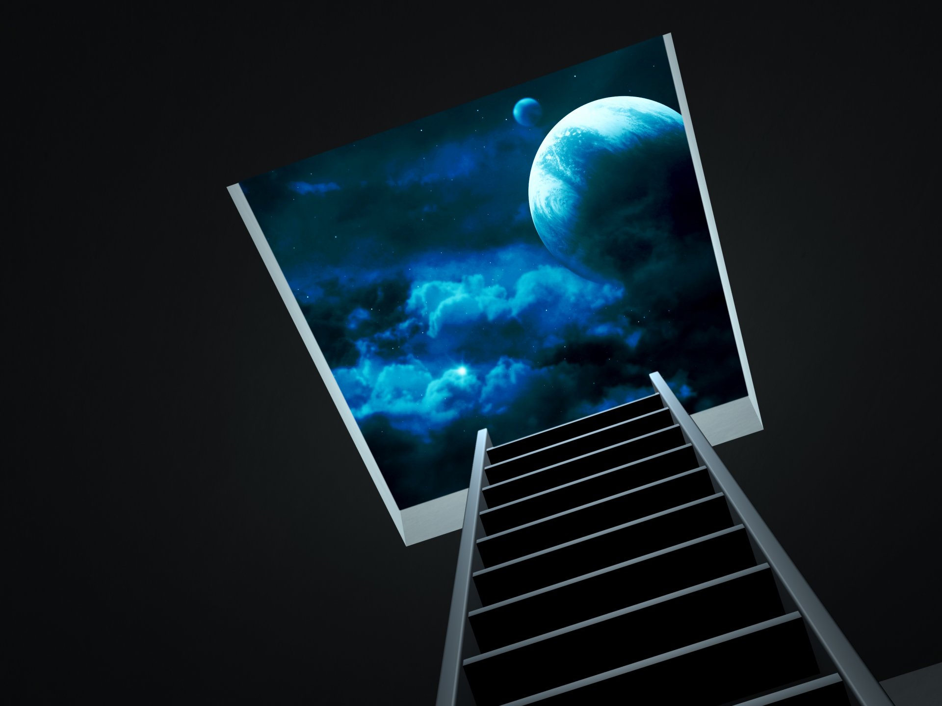 himmel nacht planet mond sterne treppe