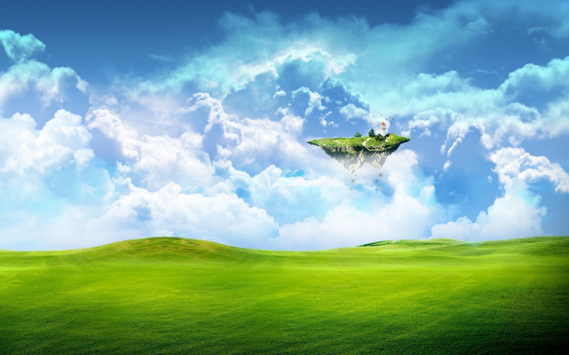 science-fiction terre champ herbe verdure ciel nuages