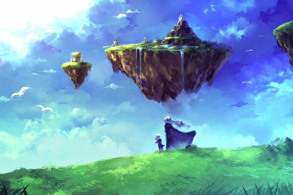 Sky with flying islands