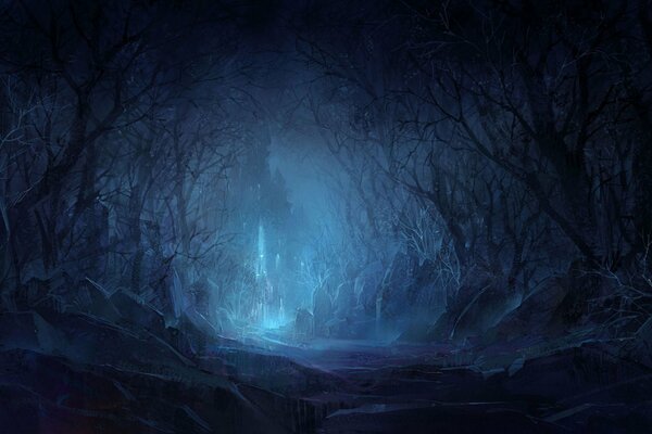 Мистический замок в ночном лесу