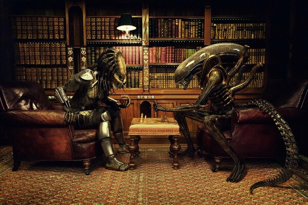 Partido de ajedrez en el gabinete de la película Alien vs Predator 