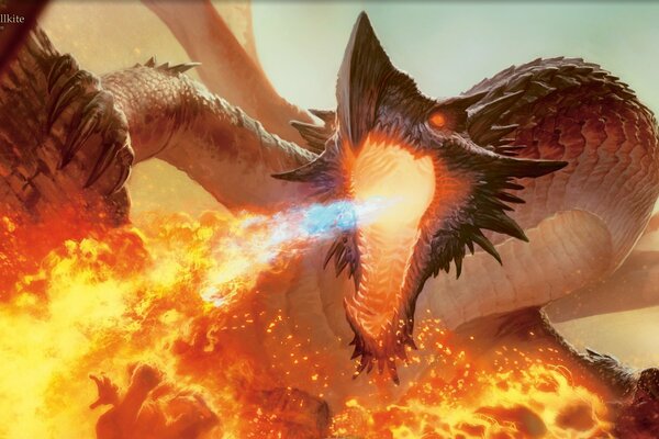 Flames from the mouth of a huge dragon