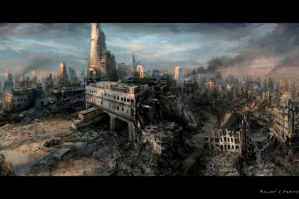 A city in ruins after the apocalypse