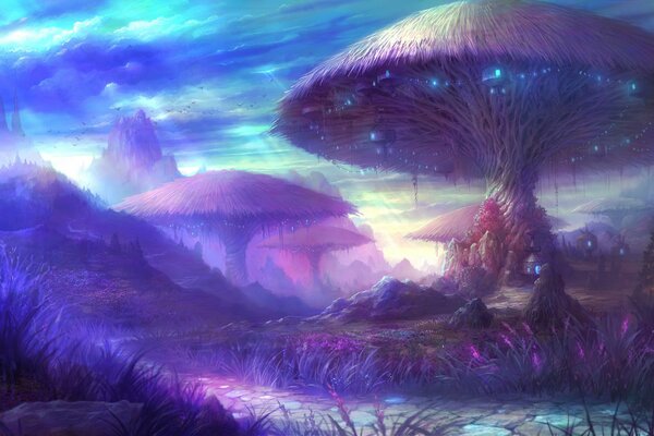 Fantasy Planet. Ville aux champignons